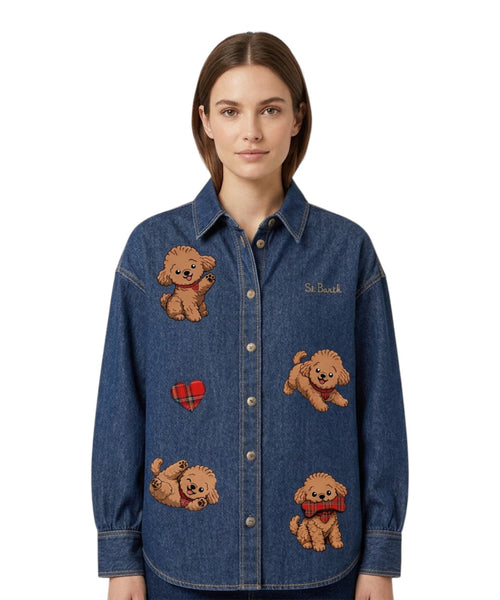 Camisa de mujer Gigy de denim con bordado Poodle