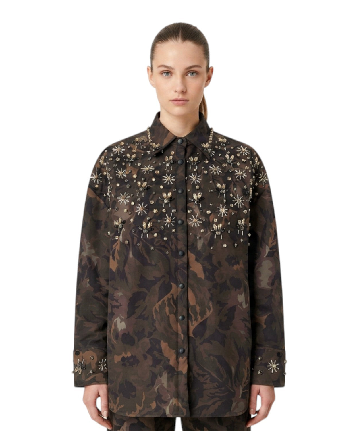Camicia Pinko Barengo in Stile Camouflage con Applicazioni