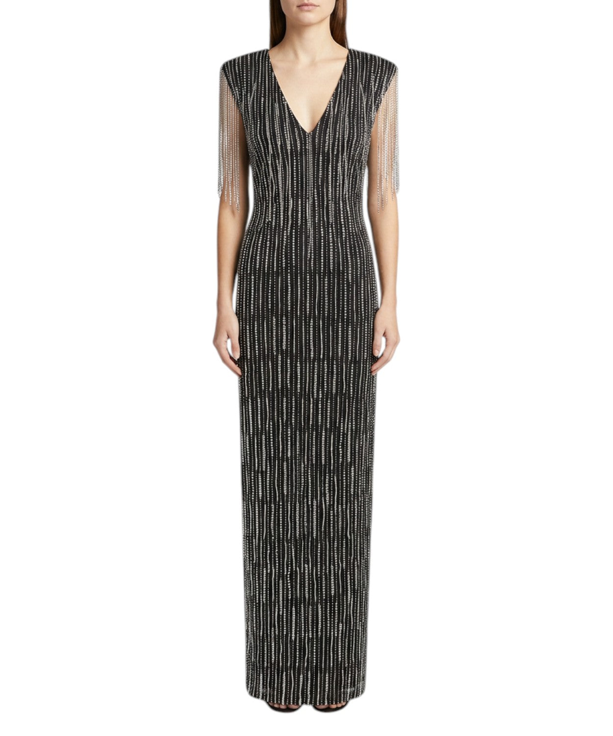 Abito Lungo Pinko Alfa con Strass Ricamati in Tulle