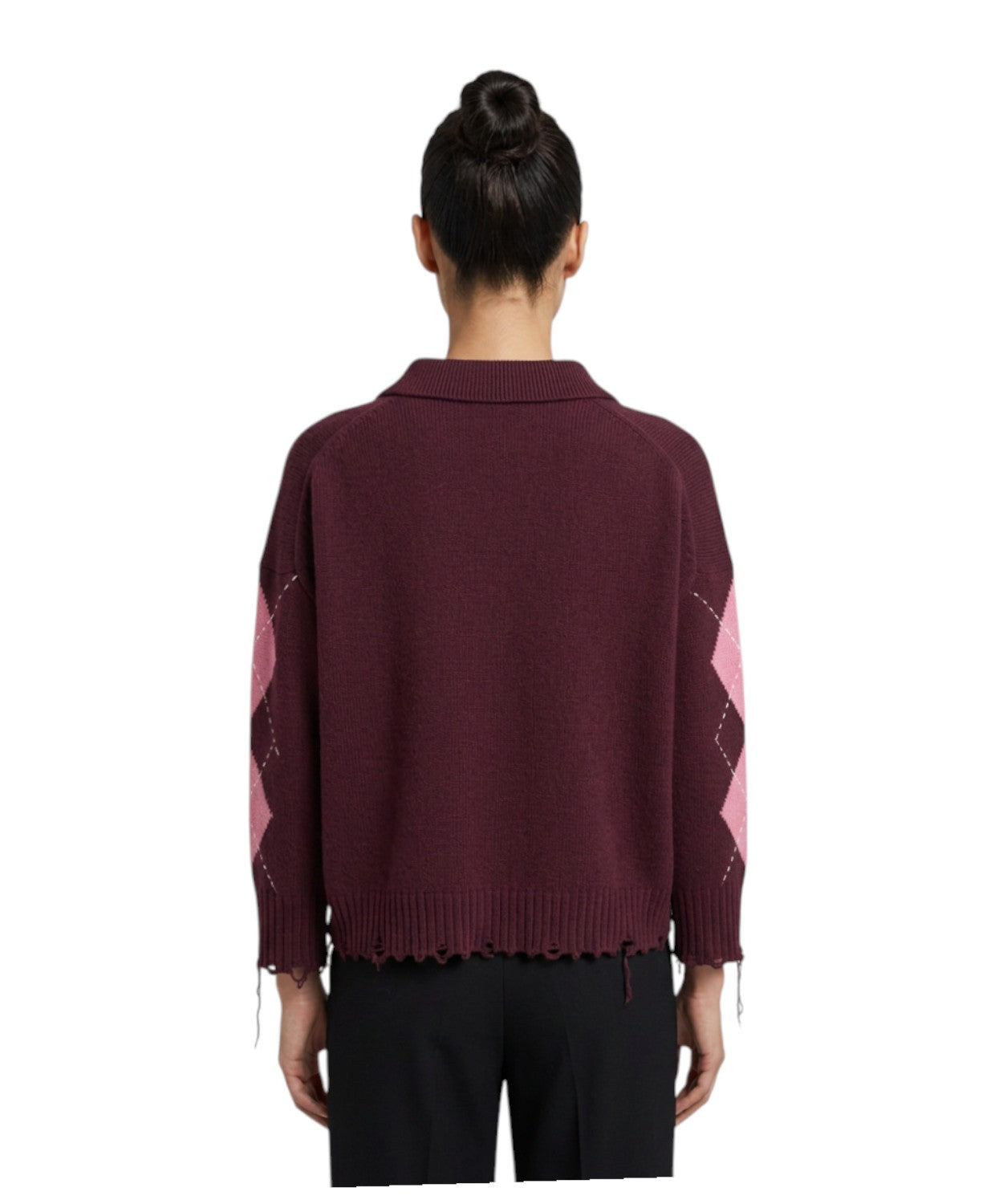 Maglione Pinko Crop a Quadri con Orlo Sfilacciato