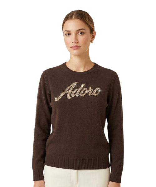Maglione Alpaca New Queen con Scritta ADORO Strass