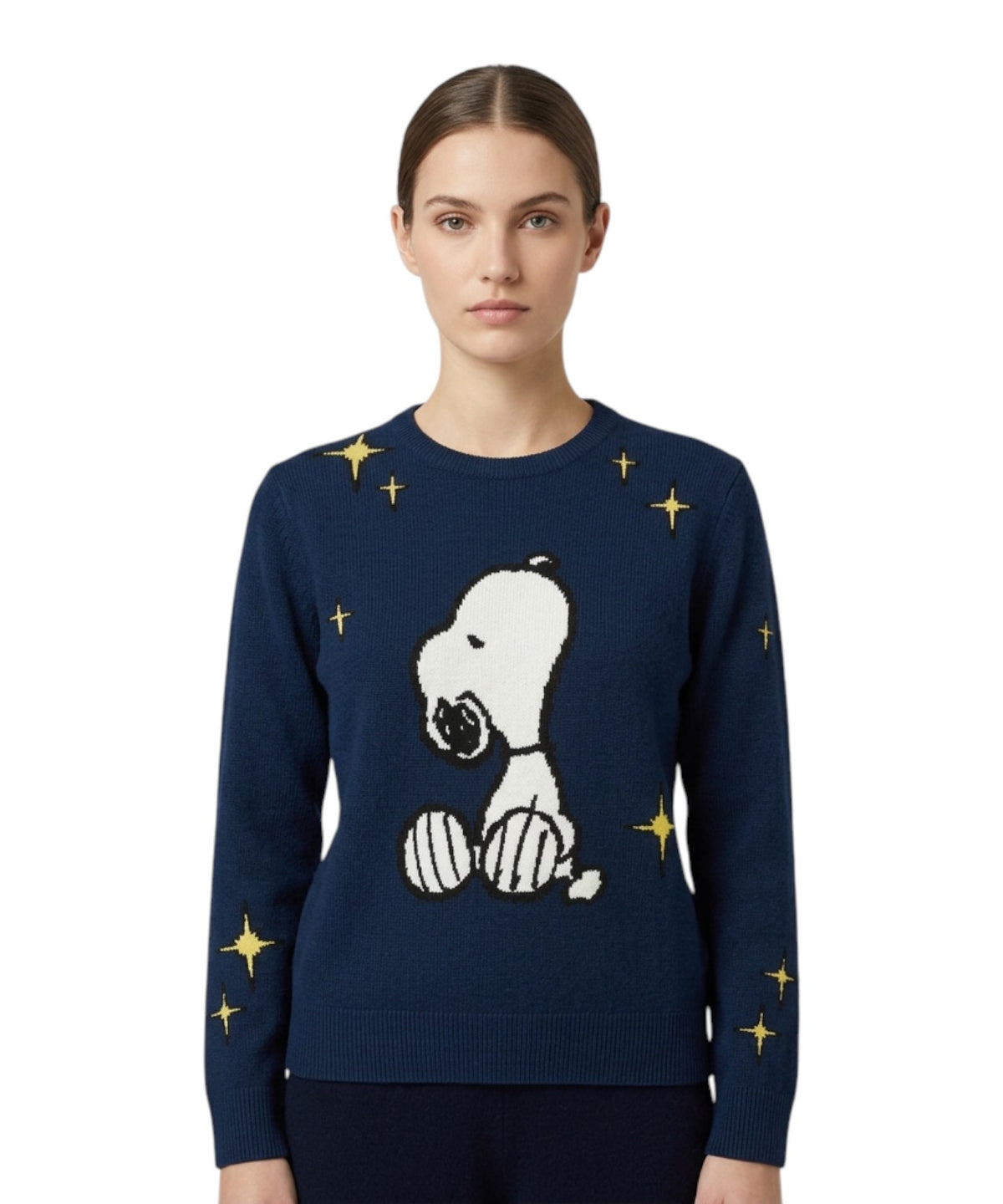 Maglione Girocollo New Queen in Cashmere con Jacquard Snoopy