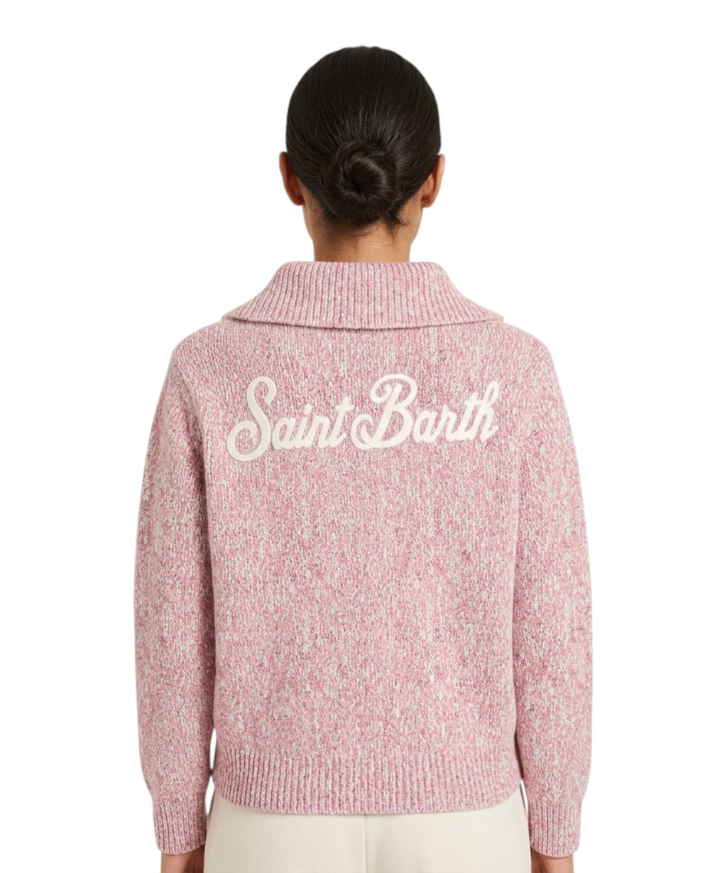 Maglione donna in lana mélange con mezza zip