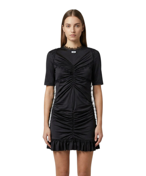 Vestido corto de mujer de corte slim con inserciones de encaje