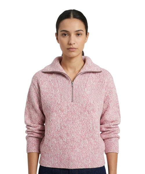 Maglione donna in lana mélange con mezza zip