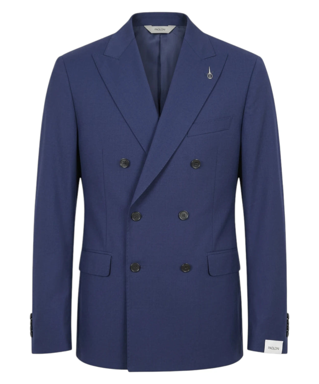 Men's Blue Double-breasted Stretch Elegant Suit