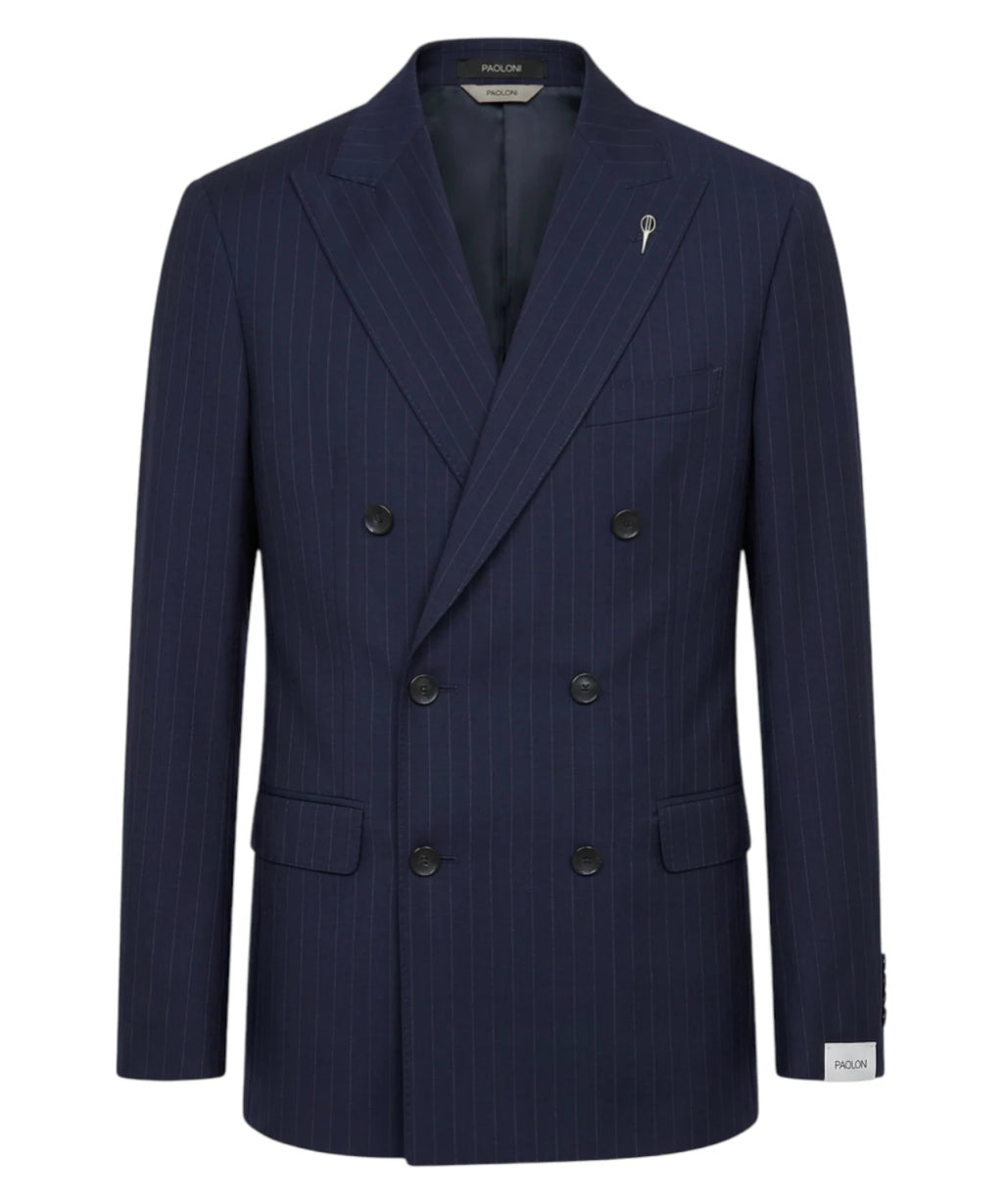 Traje de hombre azul a rayas Paoloni en lana virgen