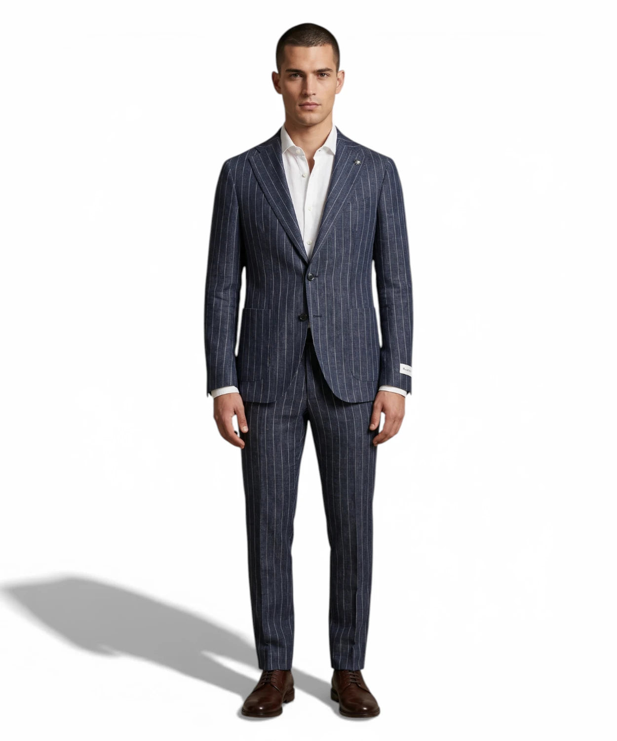 Giacca Uomo Blu Gessata - Manuel Ritz Misto Lino Stretch