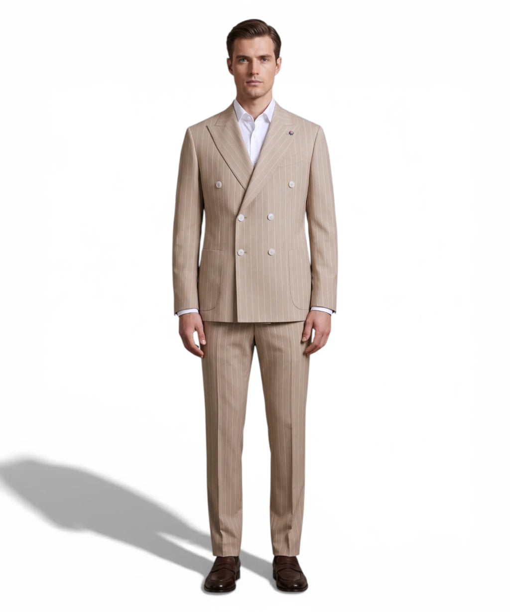 Beige Slim Fit Gestreept Herenpak