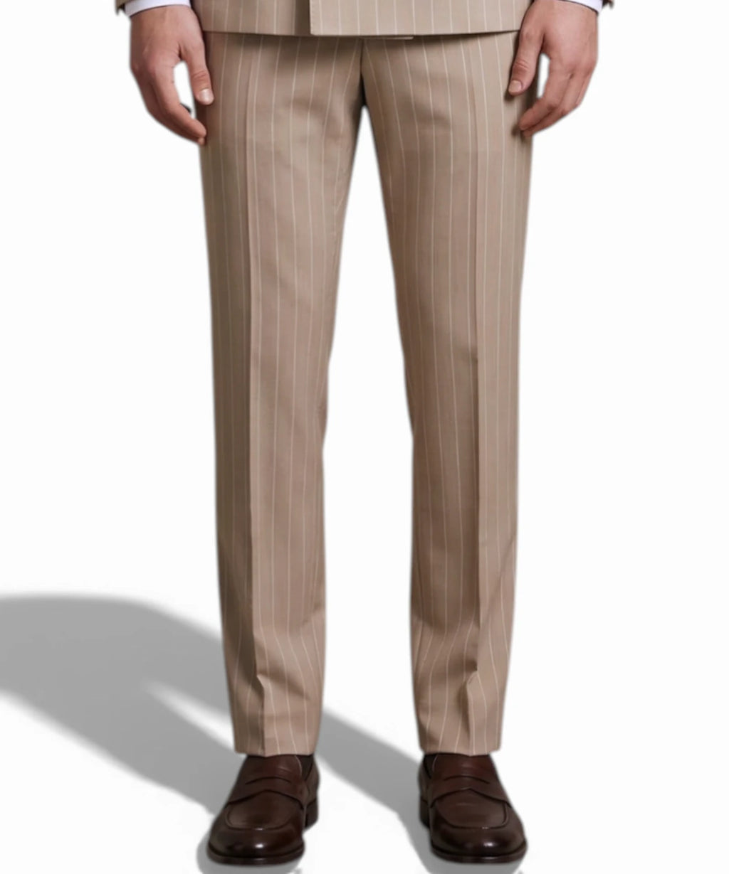 Beige Slim Fit Gestreept Herenpak