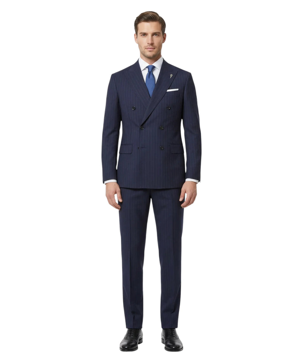 Traje de hombre azul a rayas Paoloni en lana virgen