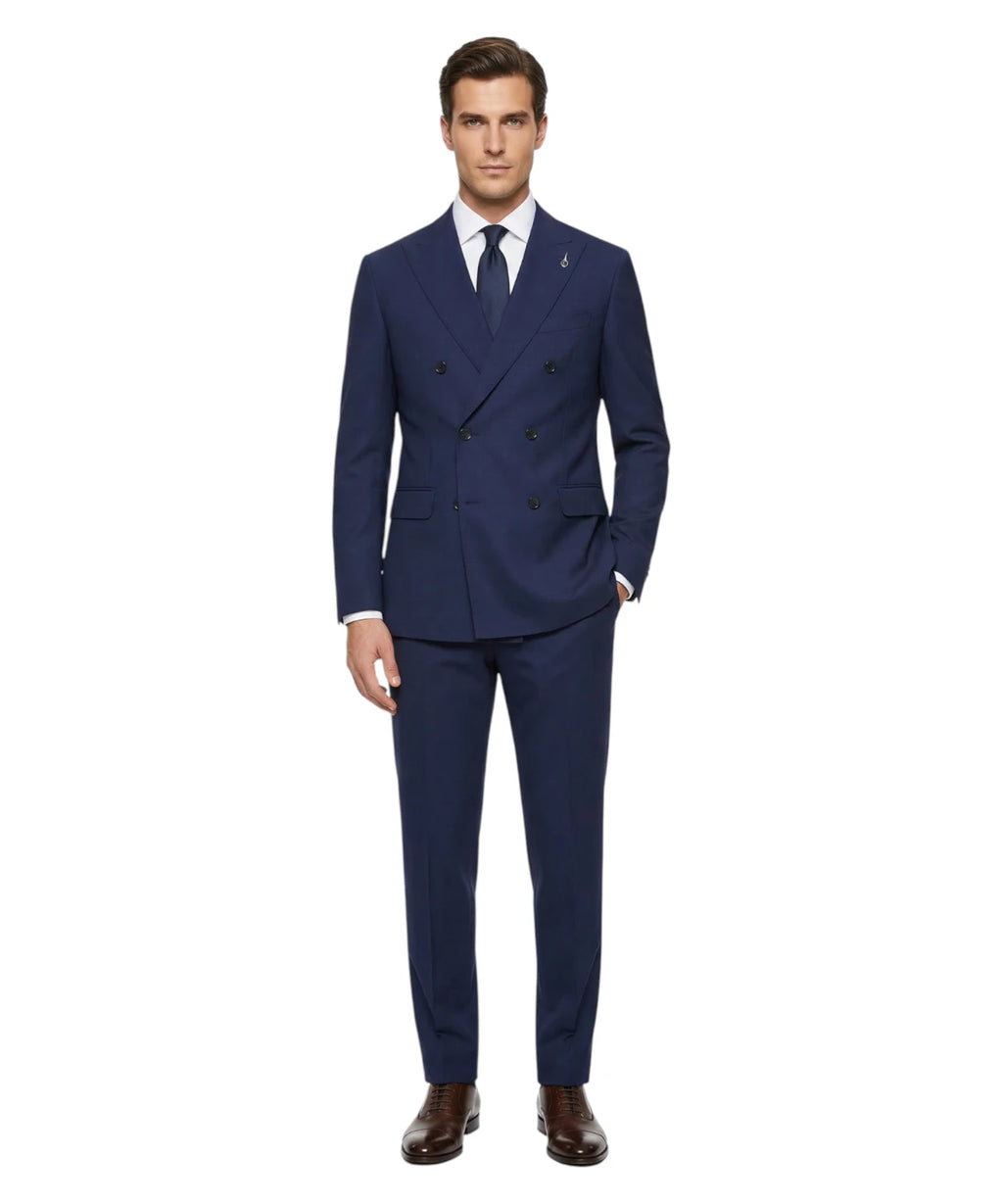 Men's Blue Double-breasted Stretch Elegant Suit