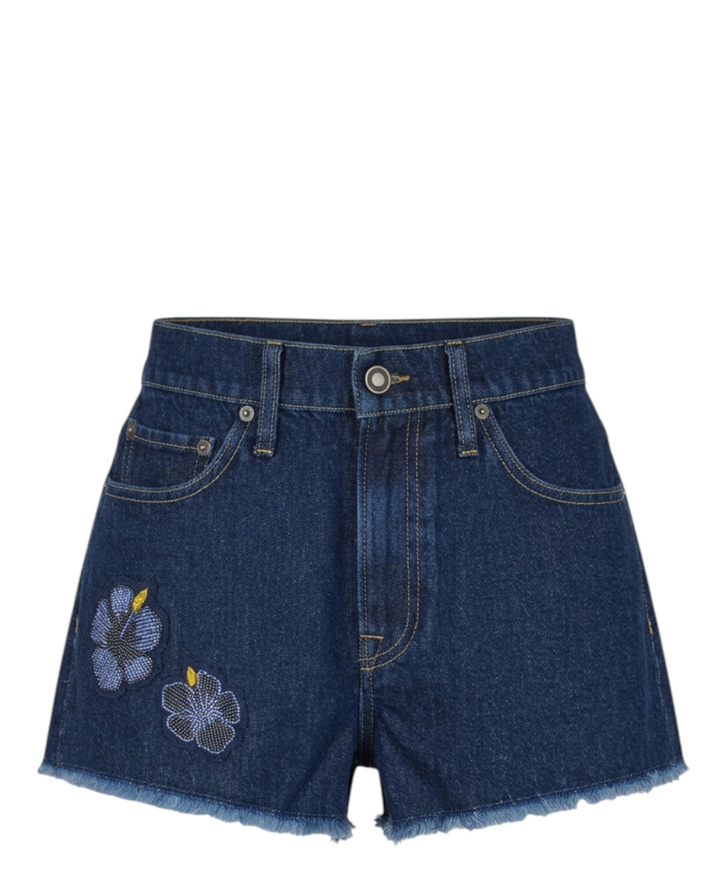 Shorts Musa Denim con Patch Floreali e Perline