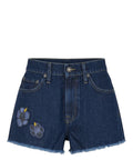 Shorts Musa Denim con Patch Floreali e Perline