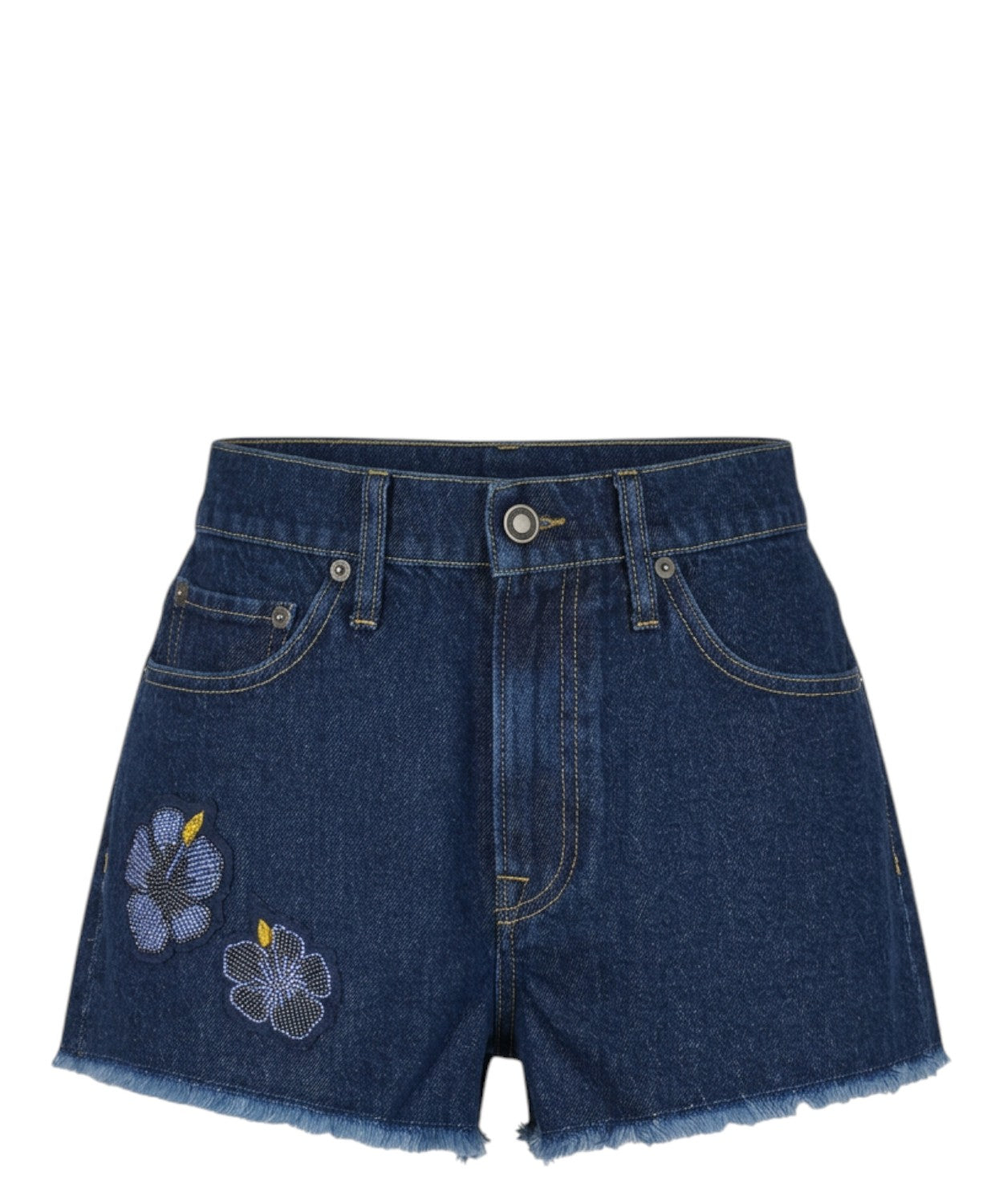 Shorts Musa Denim con Patch Floreali e Perline