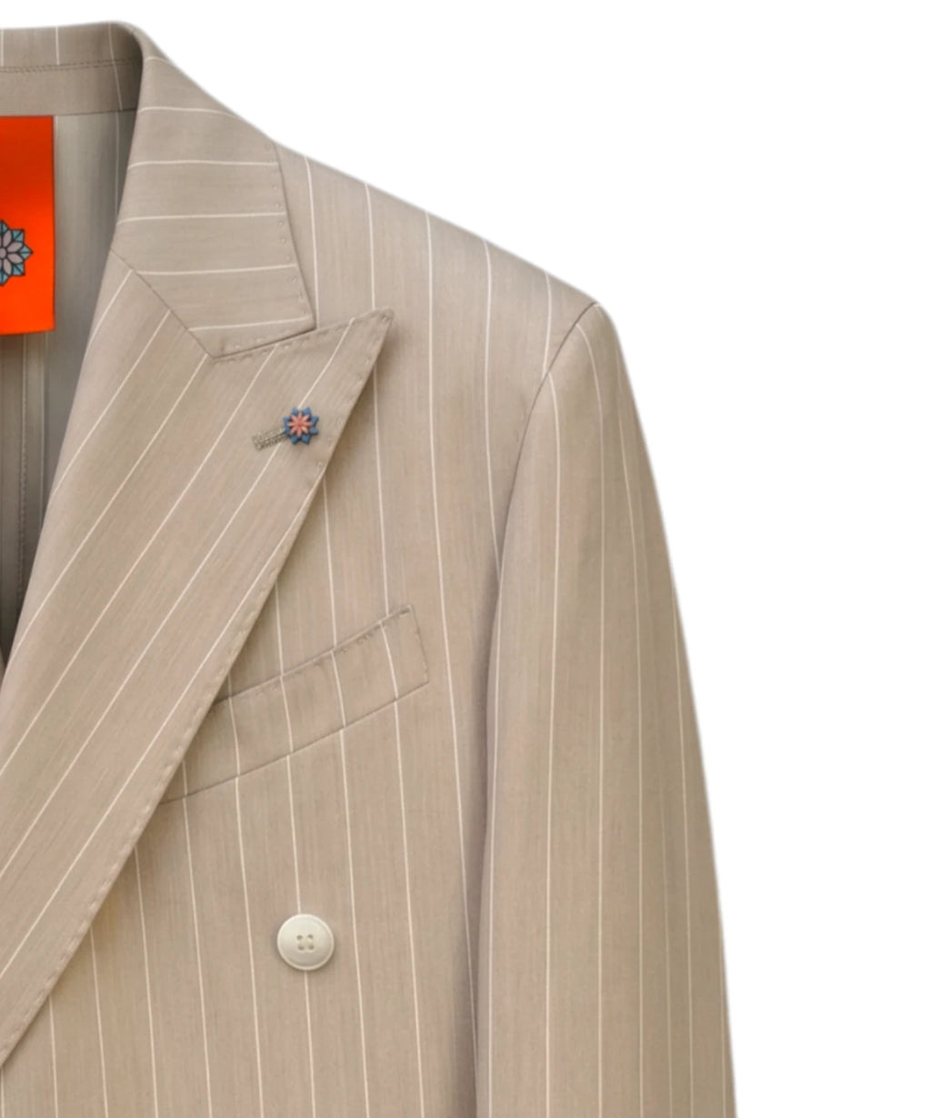 Beige Slim Fit Gestreept Herenpak