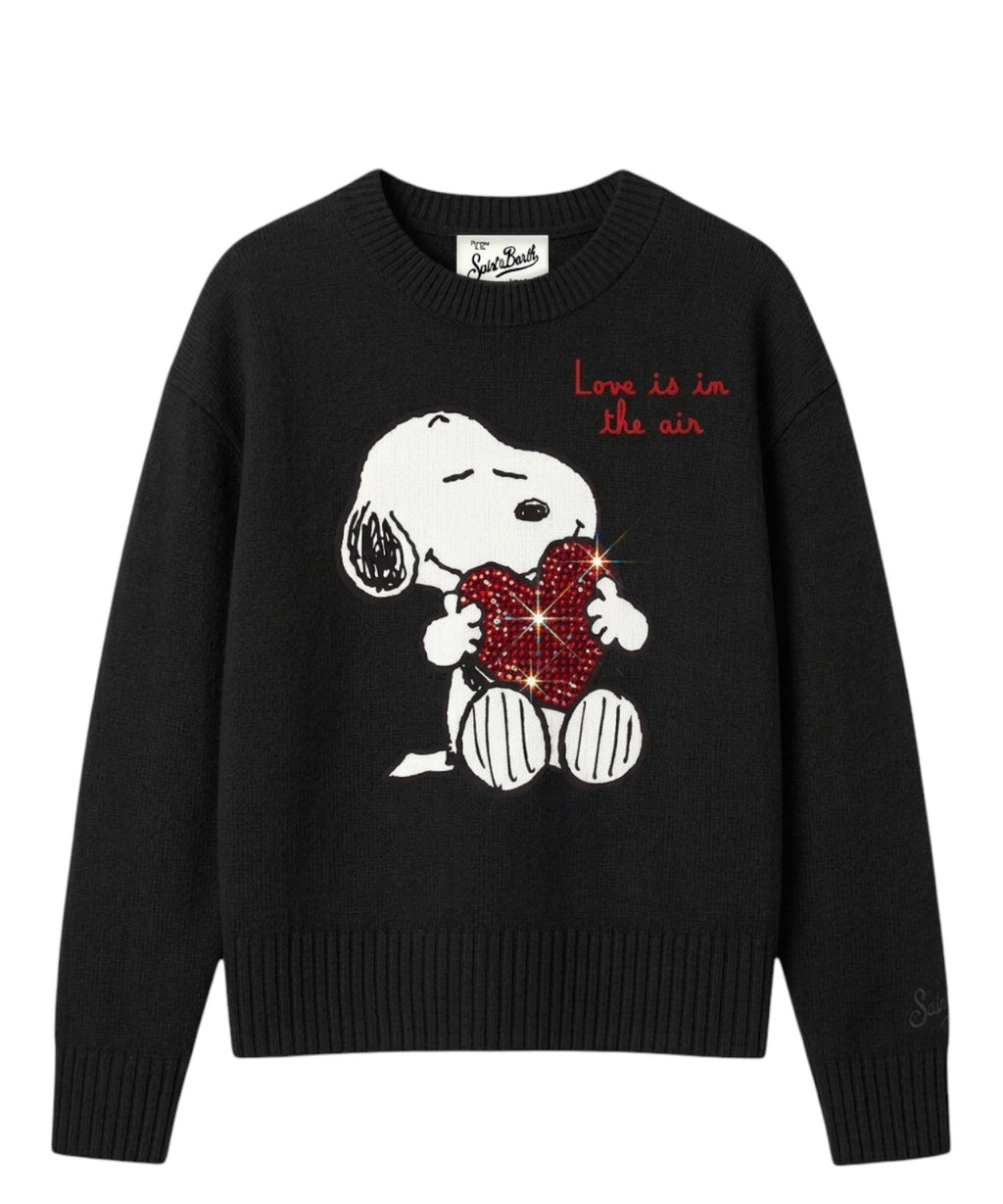 Maglia Girocollo Tessa in Misto Cashmere Snoopy Strass