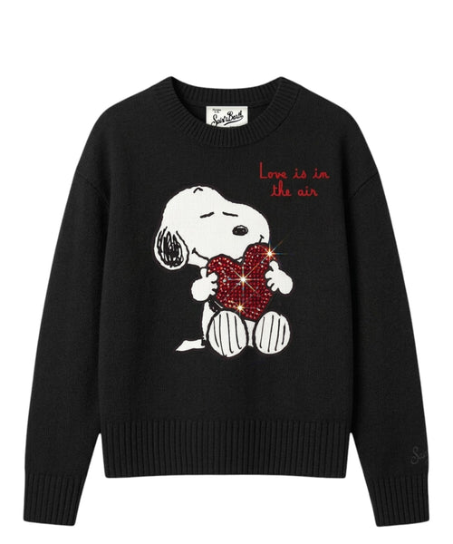Maglia Girocollo Tessa in Misto Cashmere Snoopy Strass
