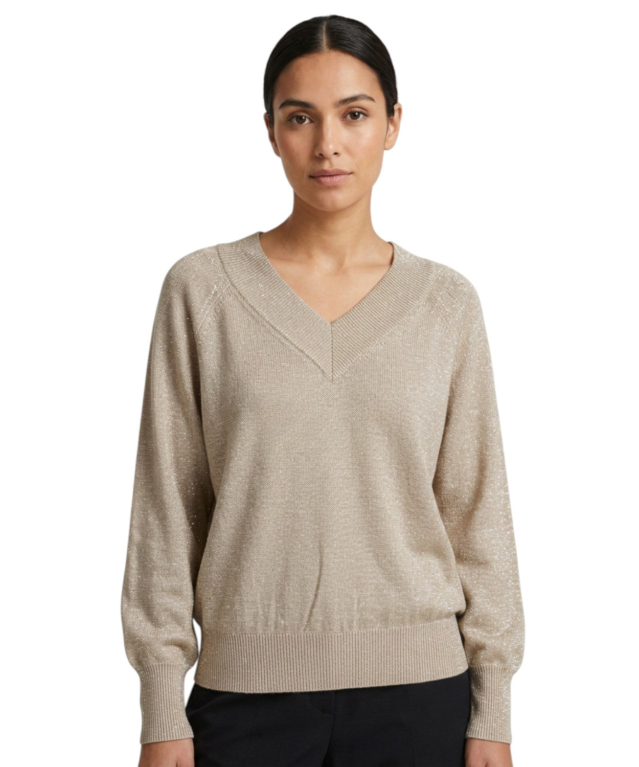 Maglione Marella Doppia in Lana con Scollo a V e Lurex