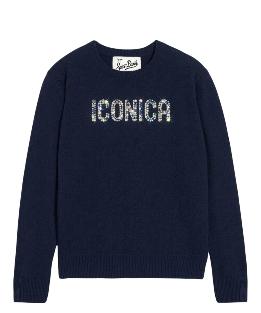 Maglione Alpaca New Queen con Scritta ICONICA Strass
