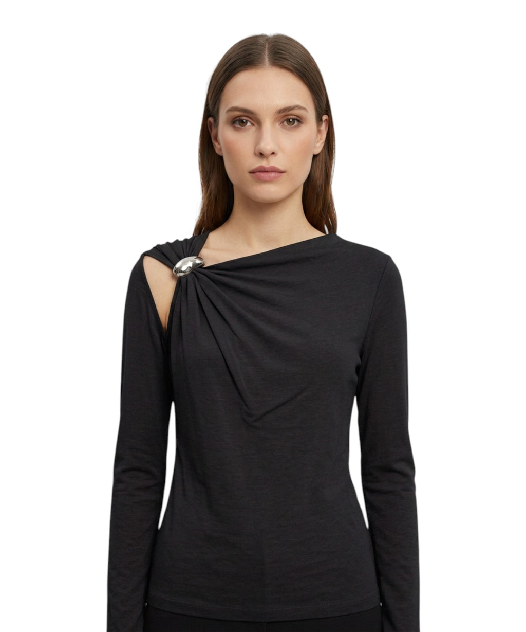 Maglia Marella TABACCO con Cut-Out e Dettaglio Gioiello