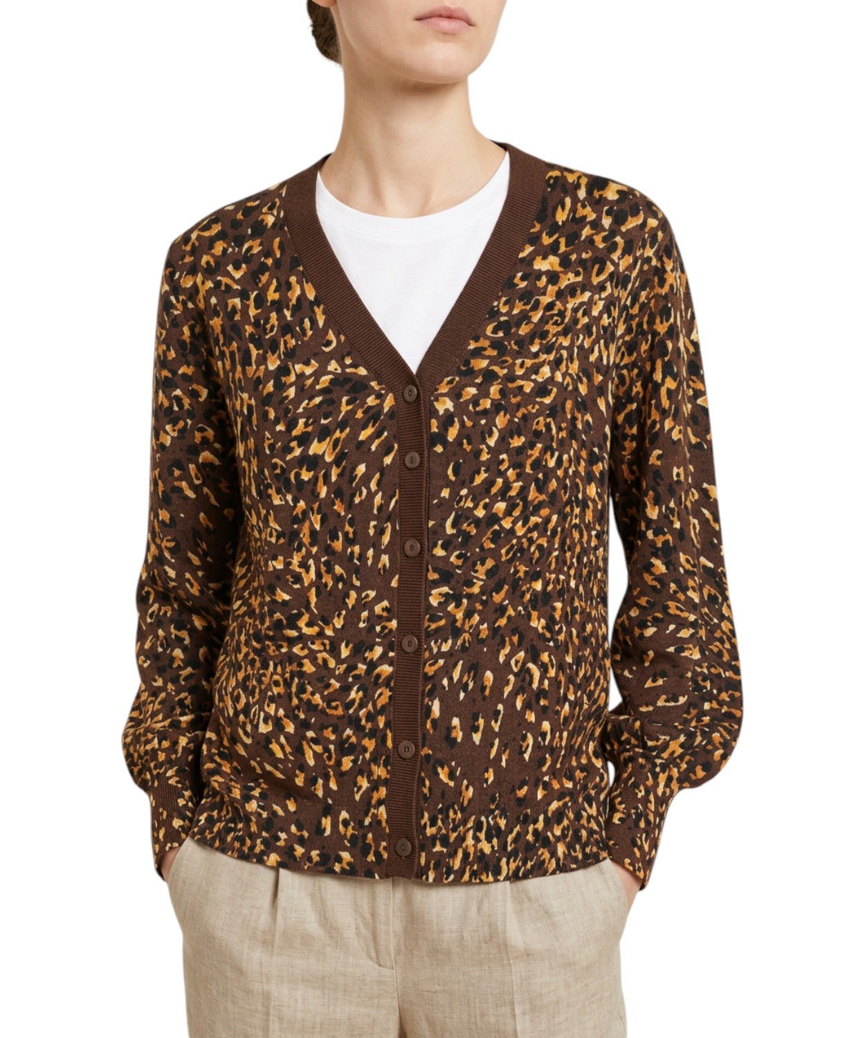 Cardigan Twinset Animalier in Viscosa e Poliammide