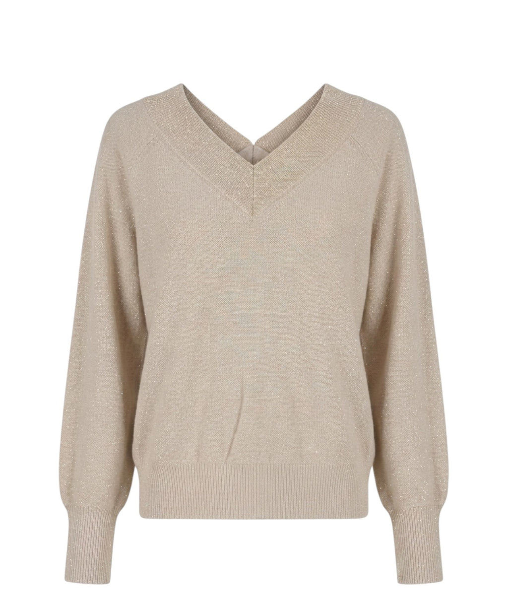 Maglione Marella Doppia in Lana con Scollo a V e Lurex