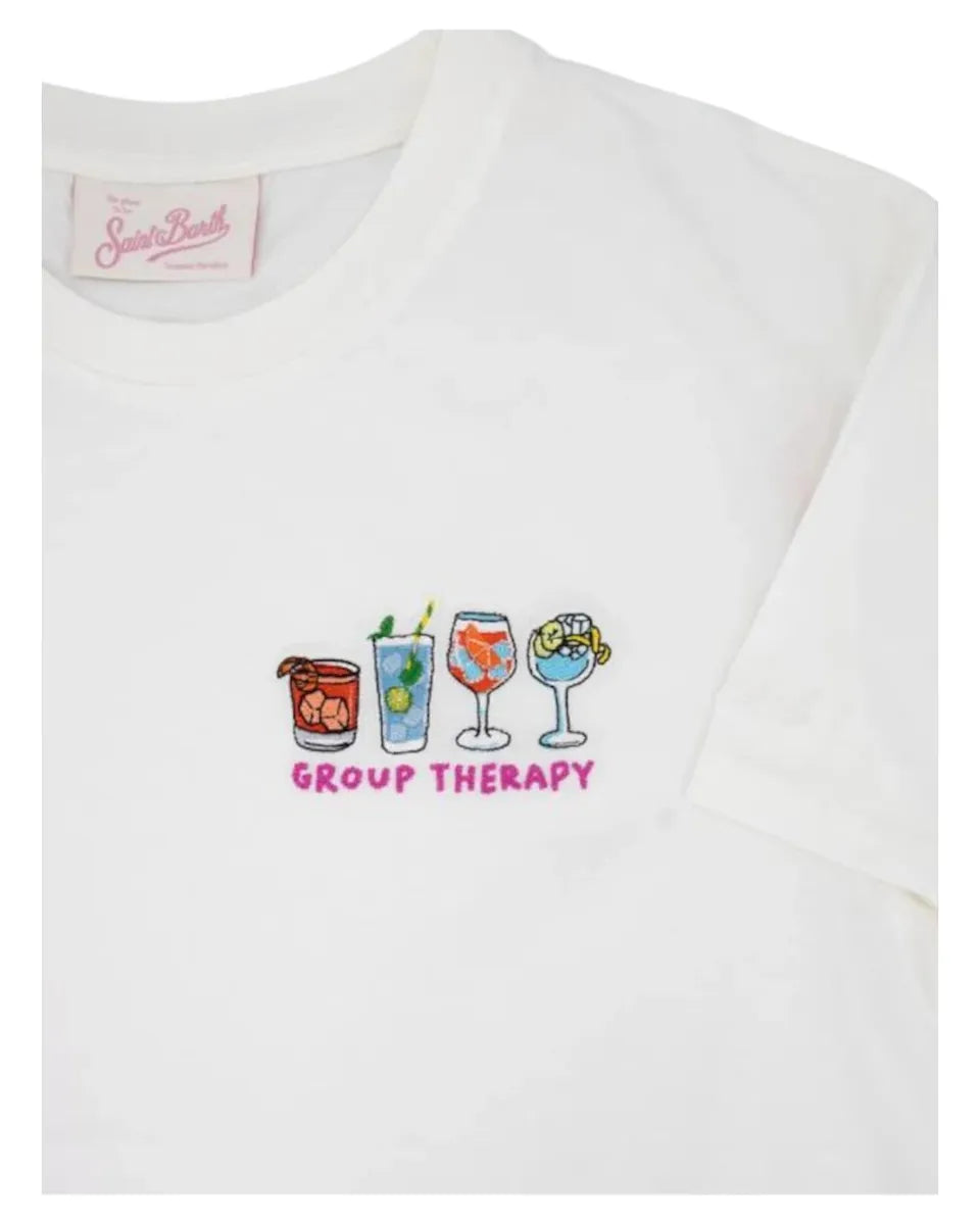 T-shirt Emilie bianca ricamata "Group Therapy"-Mc2 Saint Barth-T-shirt-Vittorio Citro Boutique