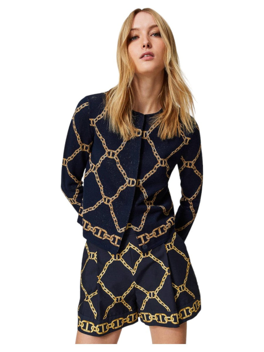 Giacca in maglia jacquard con catene-Twinset-Maglieria-Vittorio Citro Boutique