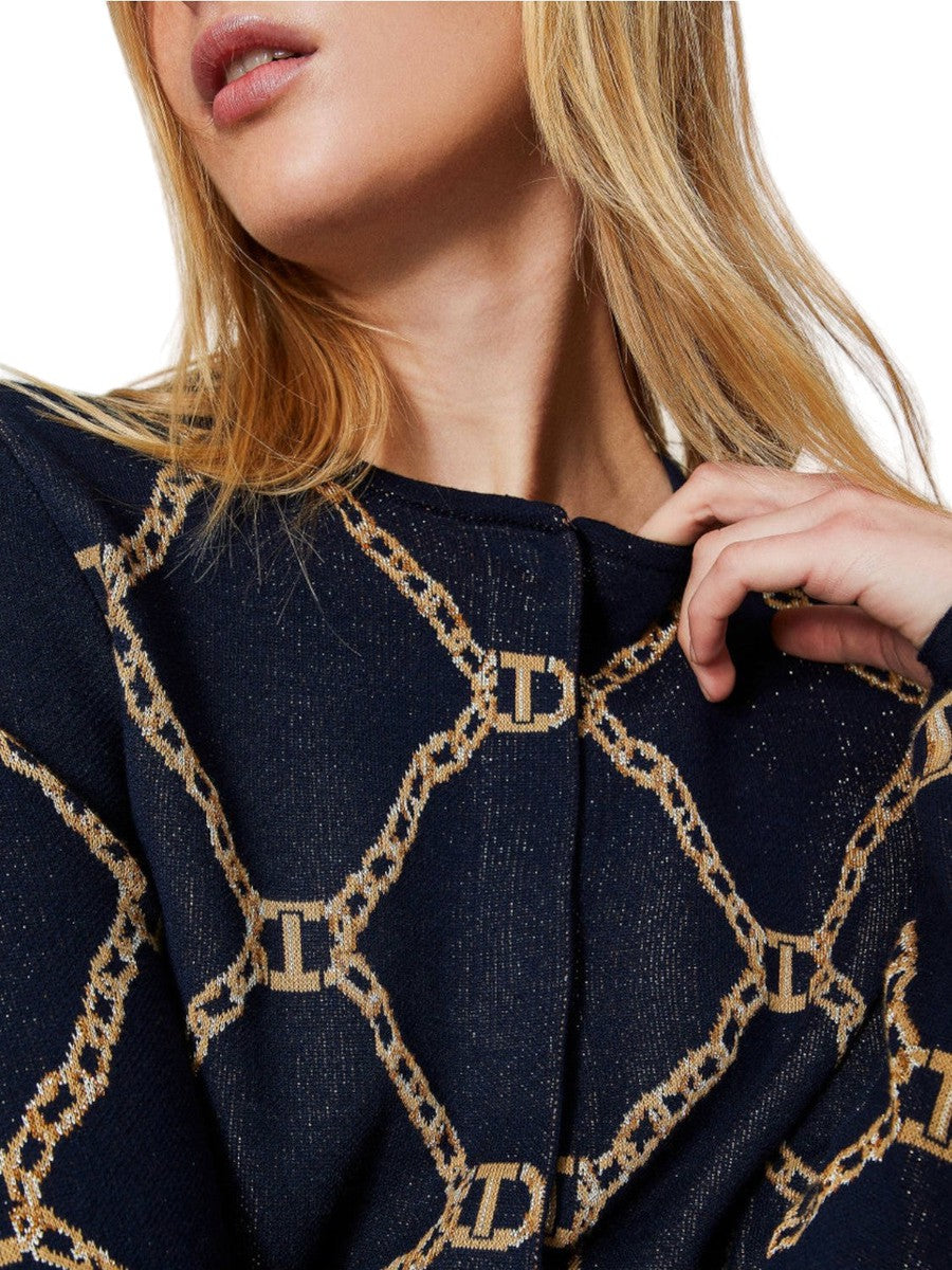 Giacca in maglia jacquard con catene-Twinset-Maglieria-Vittorio Citro Boutique