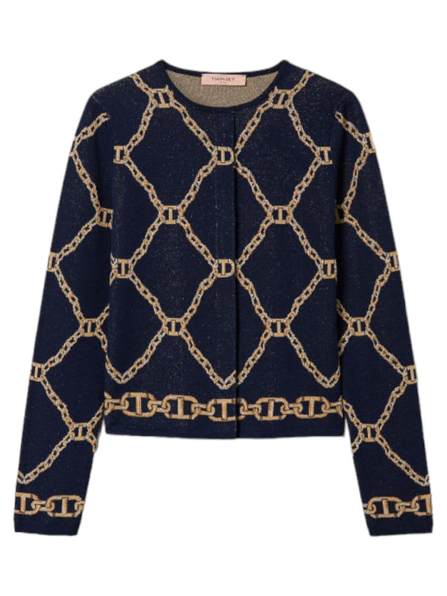 Giacca in maglia jacquard con catene-Twinset-Maglieria-Vittorio Citro Boutique