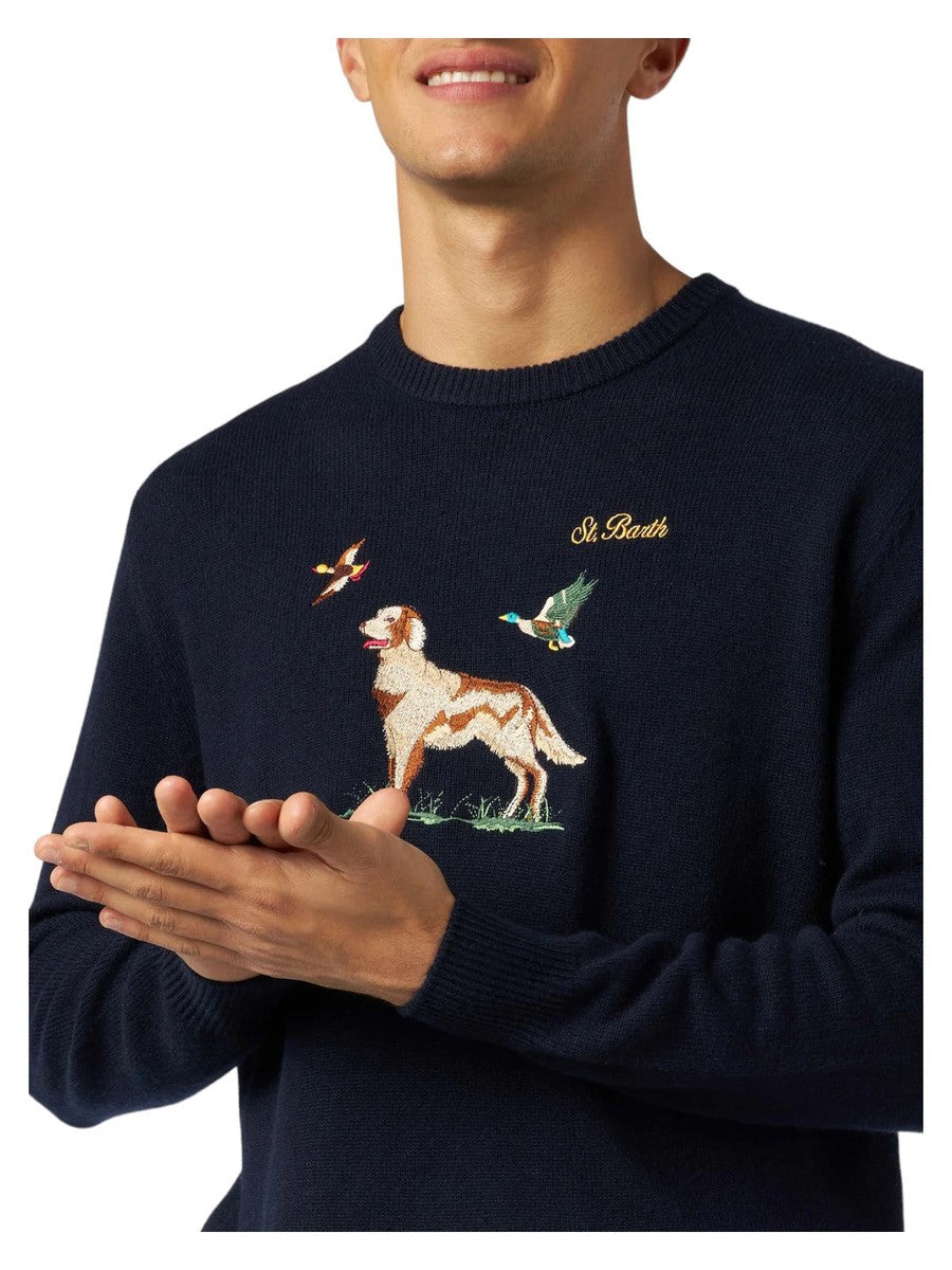 Maglia girocollo in donegal con stampa jacquard puntatore inglese-Mc2 Saint Barth-Maglieria-Vittorio Citro Boutique