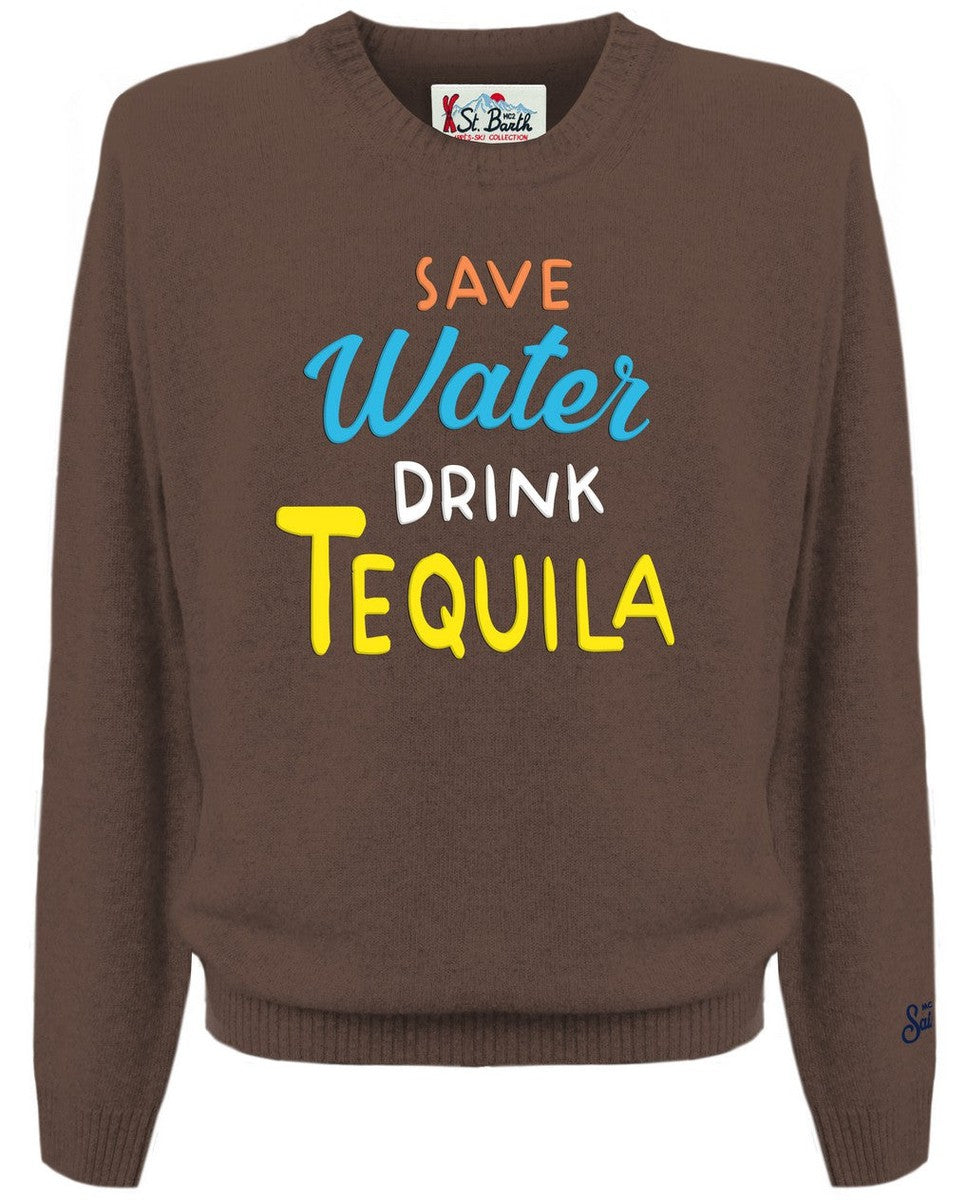 Maglia girocollo con ricamo Save water drink Tequila-Mc2 Saint Barth-Maglieria-Vittorio Citro Boutique