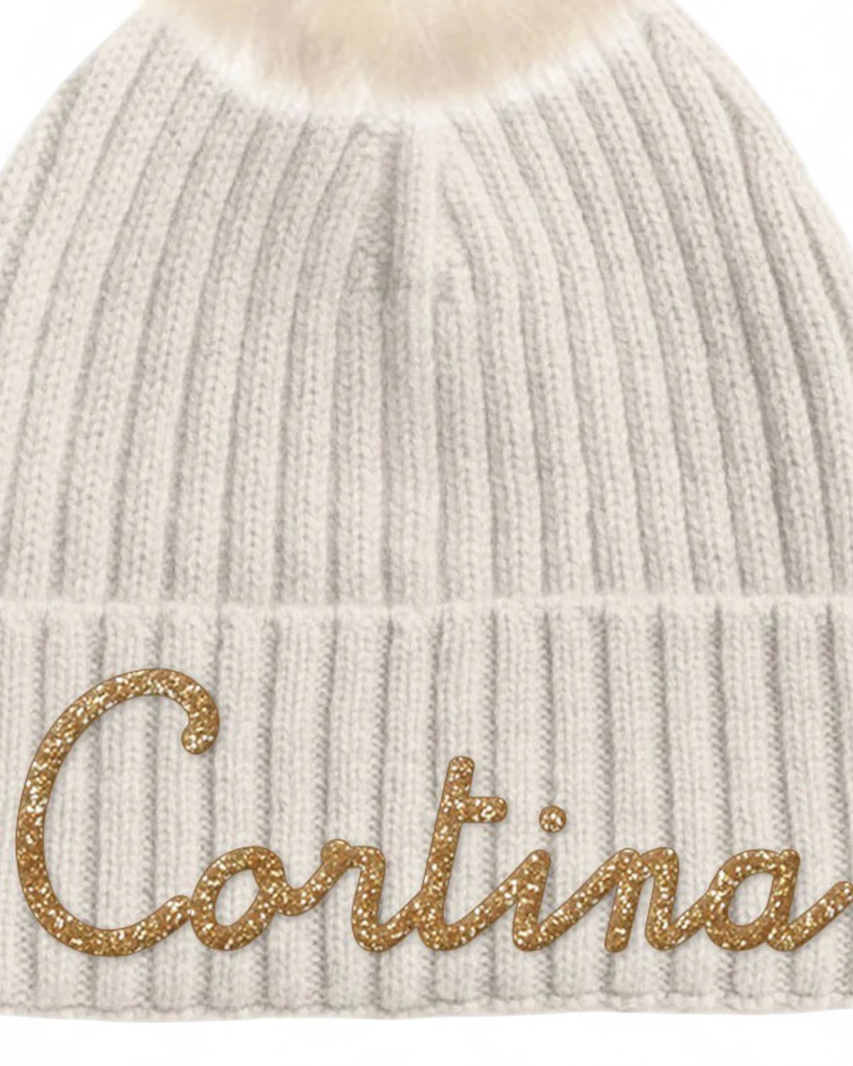 Cappello in maglia con pompon e scritta "Cortina" Lurex-Mc2 Saint Barth-Cappelli-Vittorio Citro Boutique