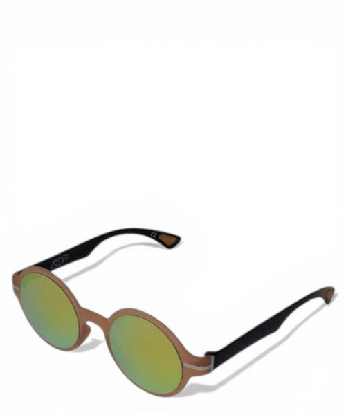 Vittorio Citro Lele C4 unisex round sunglasses with bronze frames and mirrored green lenses.