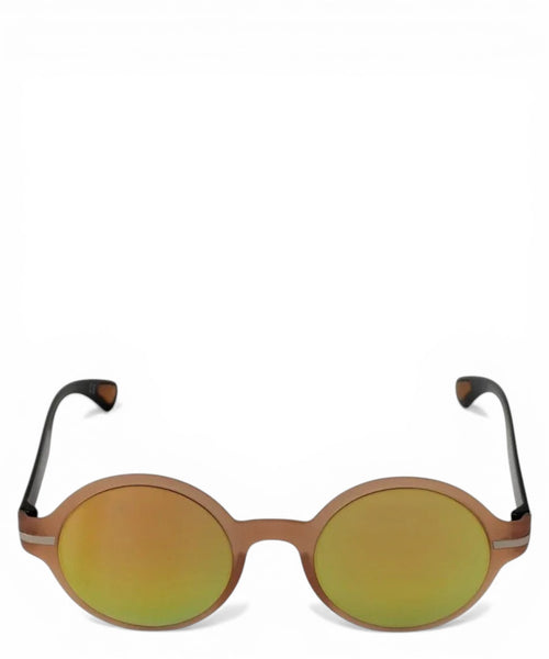 Vittorio Citro Lele C4 unisex round sunglasses with mirrored amber lenses and brown frames.
