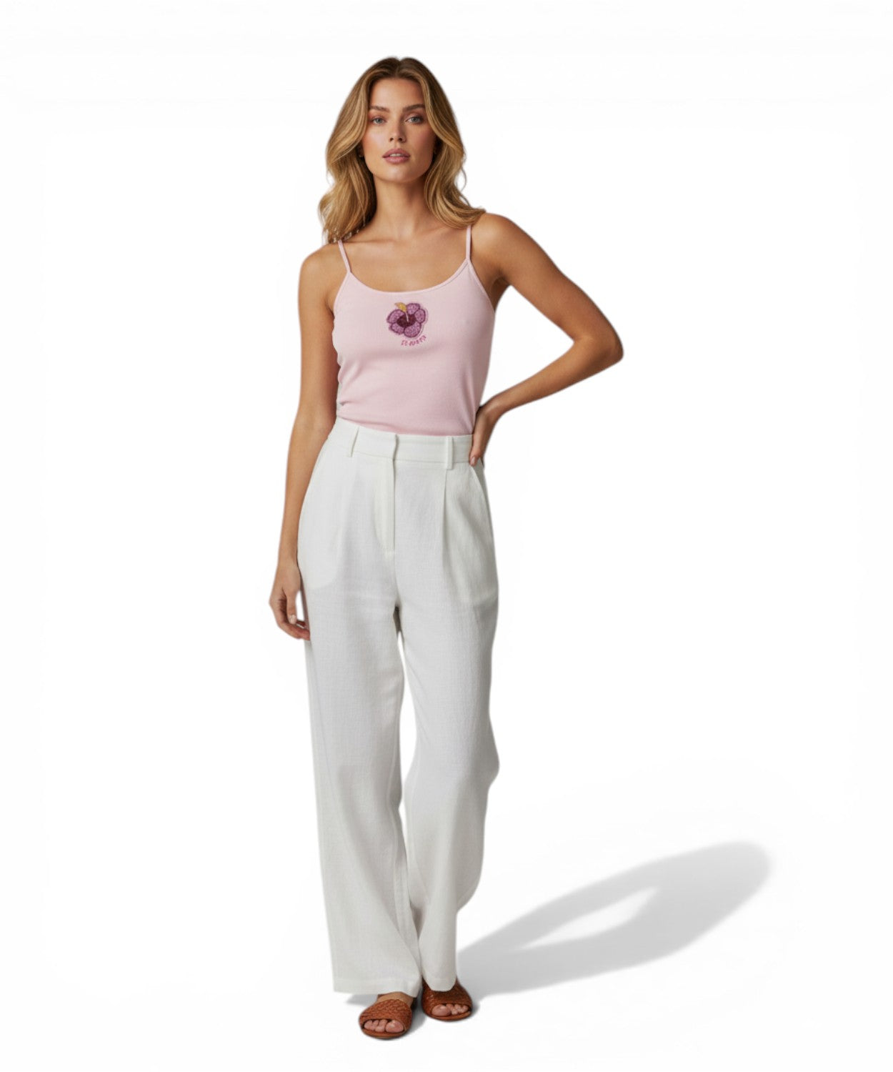 Canottiera Zaira a costine con patch floreale con perline