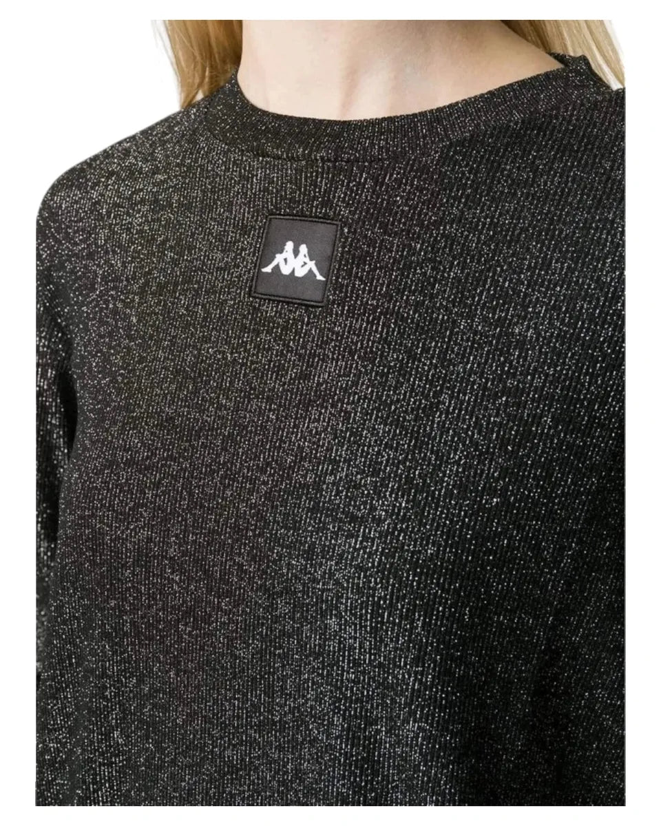 T-shirt Donna Kappa in Lurex Nero con Logo Omini-Kappa-T-shirt-Vittorio Citro Boutique