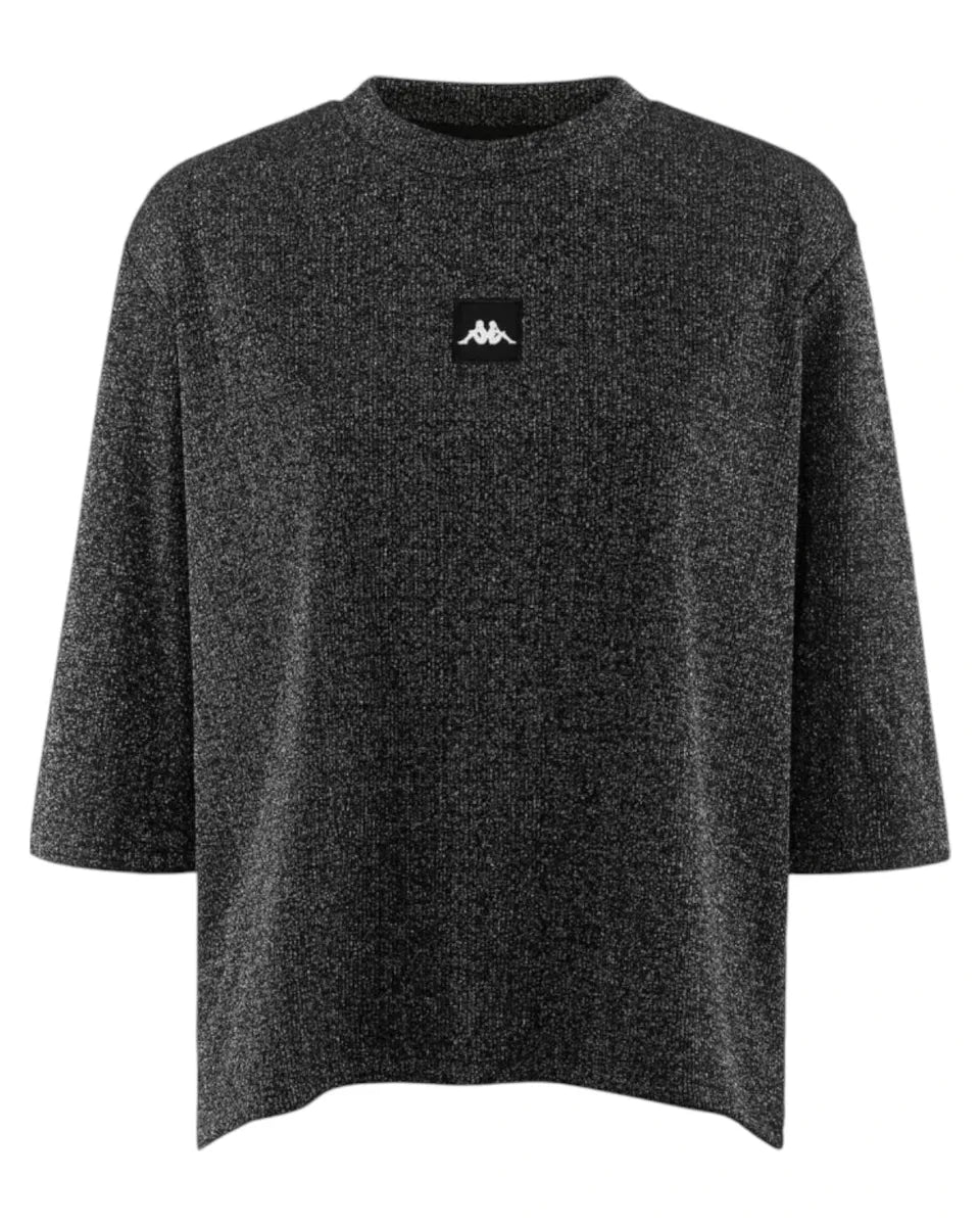T-shirt Donna Kappa in Lurex Nero con Logo Omini-Kappa-T-shirt-Vittorio Citro Boutique