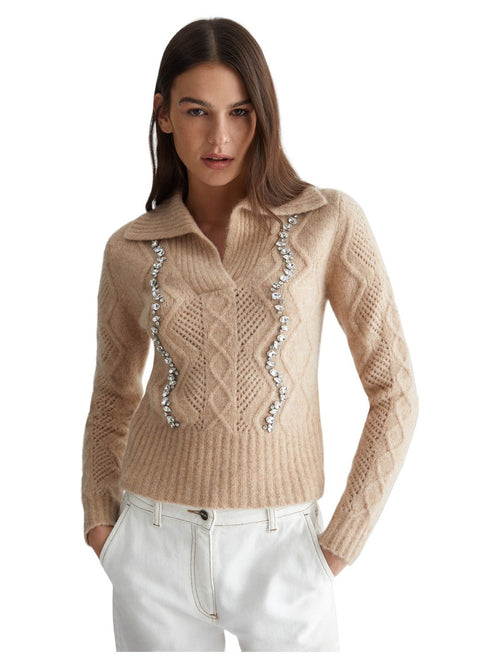 Maglia con ricami gioiello BEIGE XS