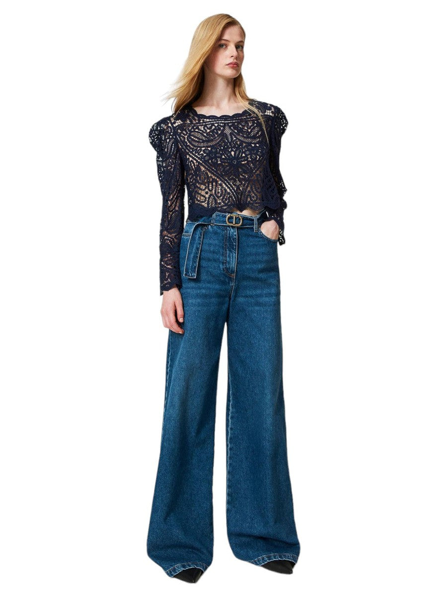 Maglia crochet effetto pizzo-Twinset-T-shirt-Vittorio Citro Boutique