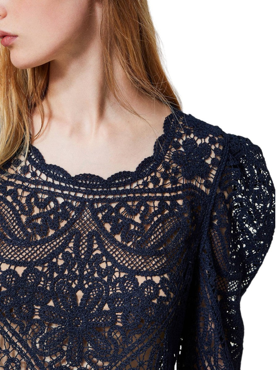 Maglia crochet effetto pizzo-Twinset-T-shirt-Vittorio Citro Boutique