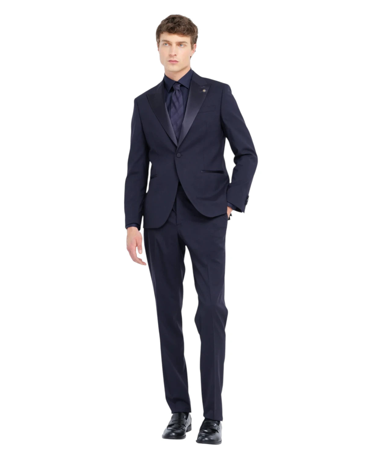 Manuel Ritz Abito Smoking Uomo Blu Slim Fit in Fresco Lana Stretch con Rever a Lancia