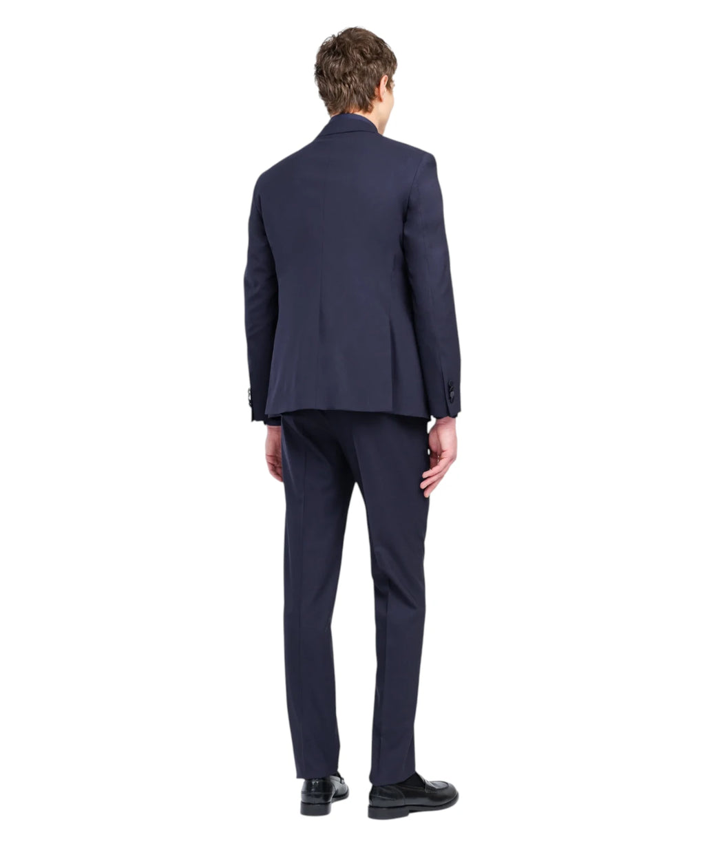 Manuel Ritz Abito Smoking Uomo Blu Slim Fit in Fresco Lana Stretch con Rever a Lancia