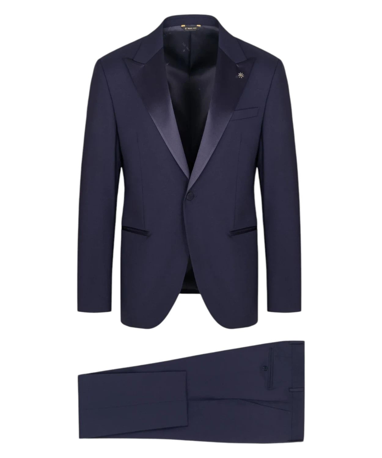 Manuel Ritz Abito Smoking Uomo Blu Slim Fit in Fresco Lana Stretch con Rever a Lancia