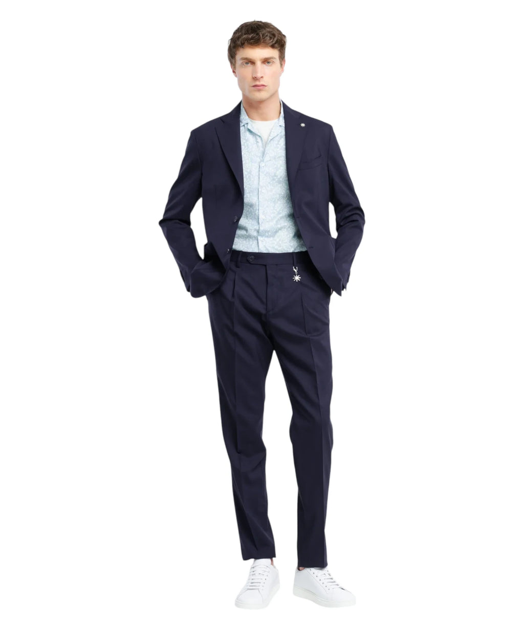 Herenbroek Blauw Slim Fit in Fresco Lana Stretch