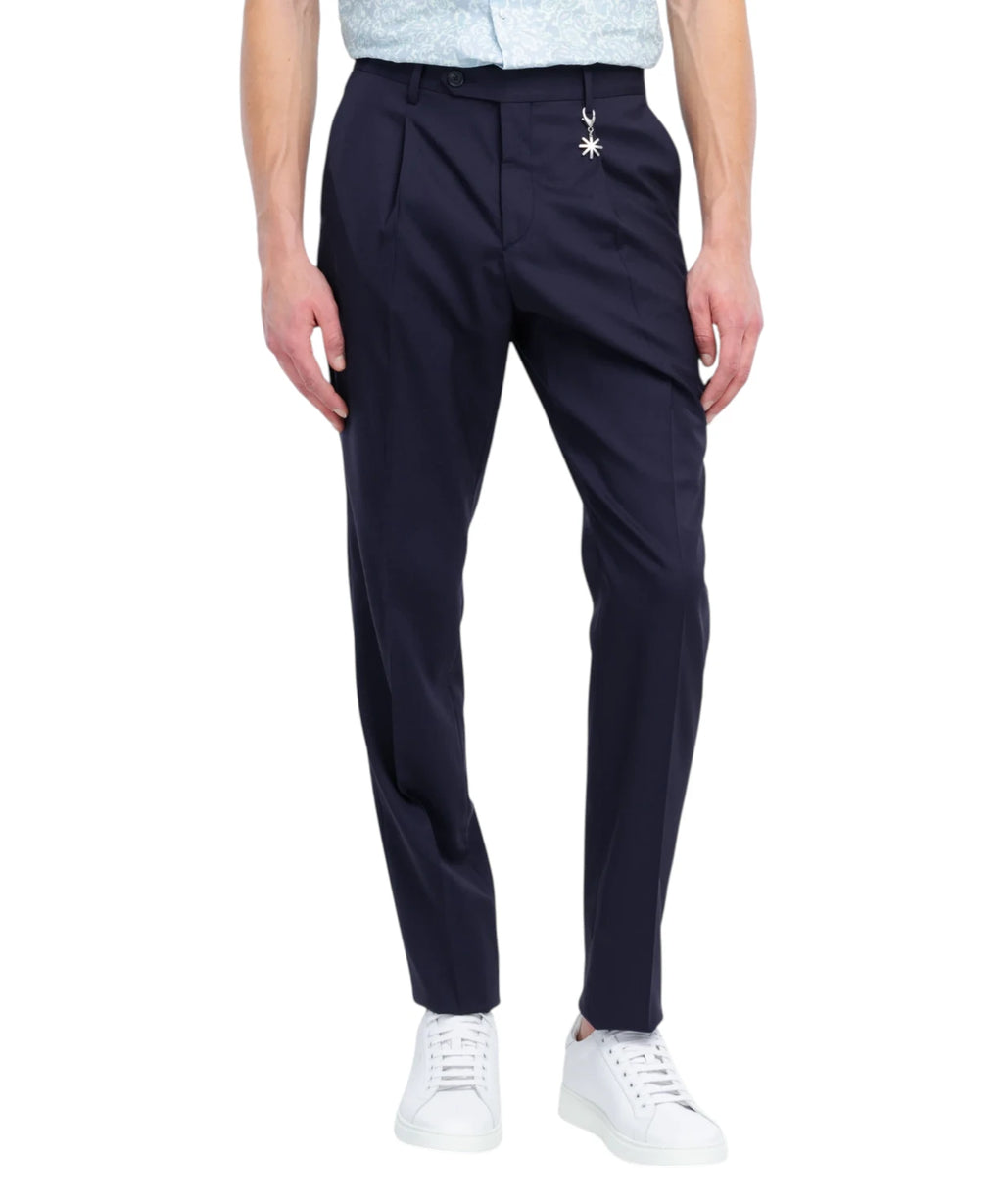 Herenbroek Blauw Slim Fit in Fresco Lana Stretch