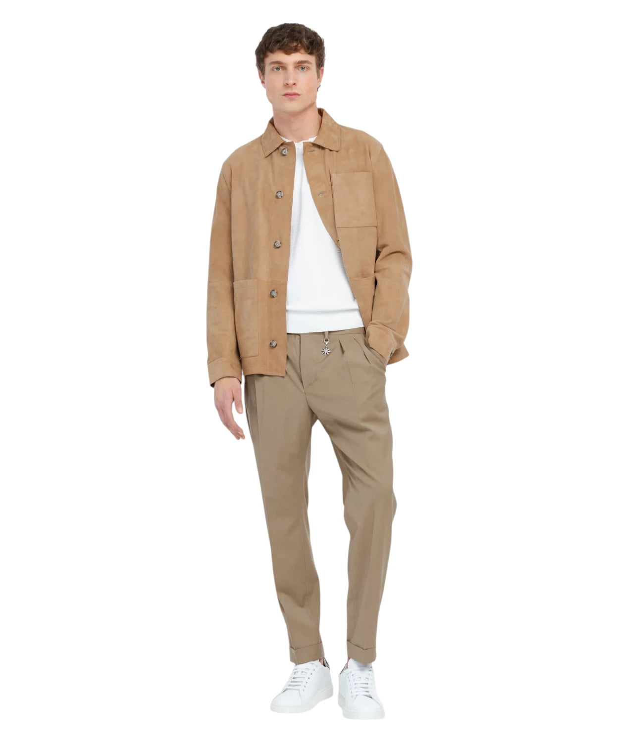 Pantalone Uomo Beige in Fresco Lana Stretch