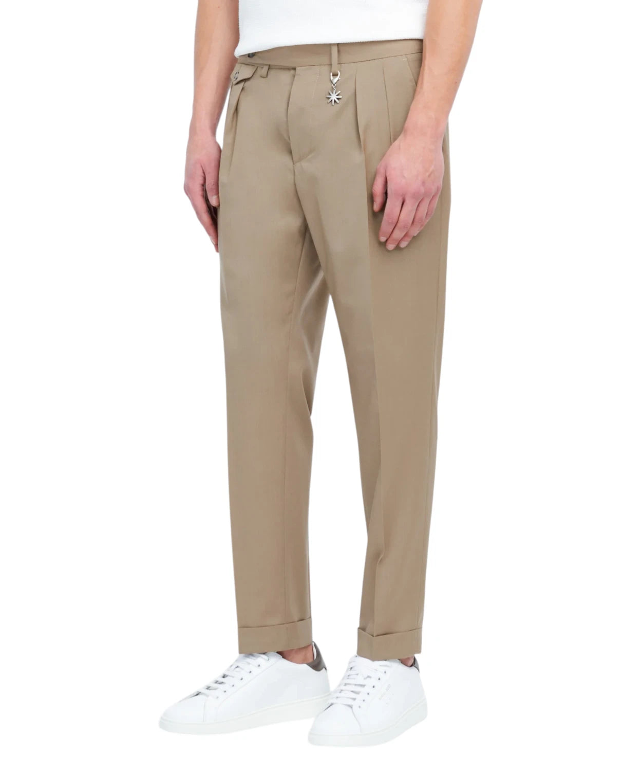 Pantalone Uomo Beige in Fresco Lana Stretch
