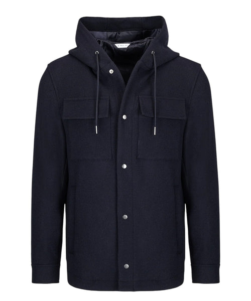 Men's hooded jacket in wool-blend fabric
